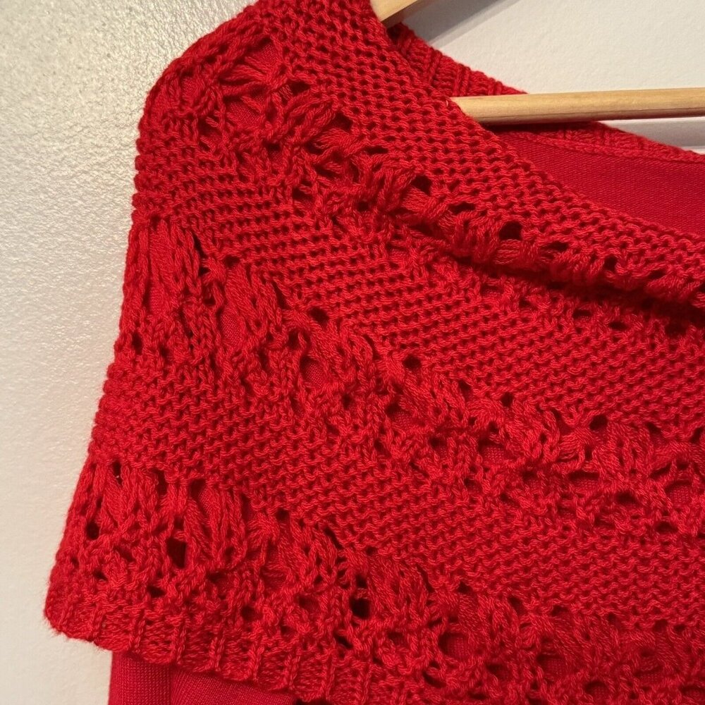 Arden B Women’s Medium 90s Y2K Red Off-Shoulder Crochet Tunic Sweater Holiday - Picture 6 of 11